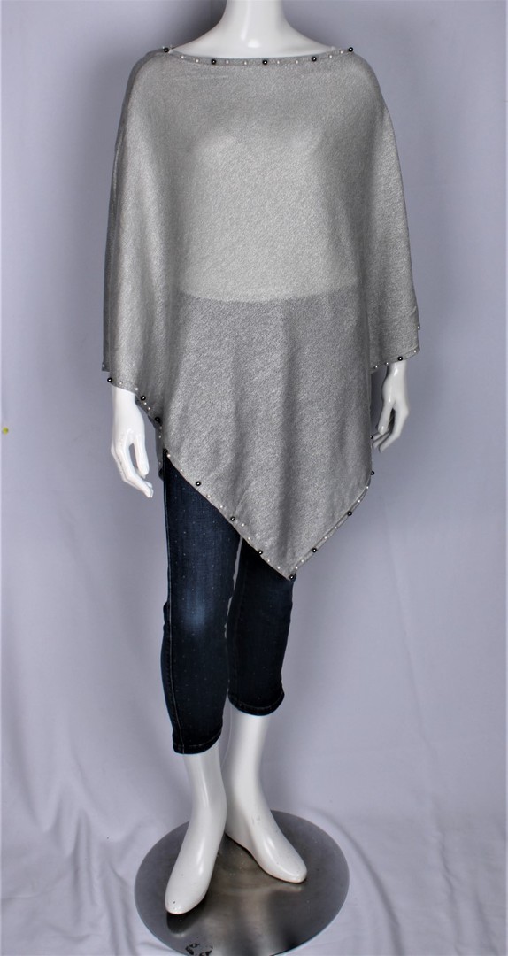 Alice & Lily summer weight plain poncho w beaded trim silver Style: SC/4381SIL image 0